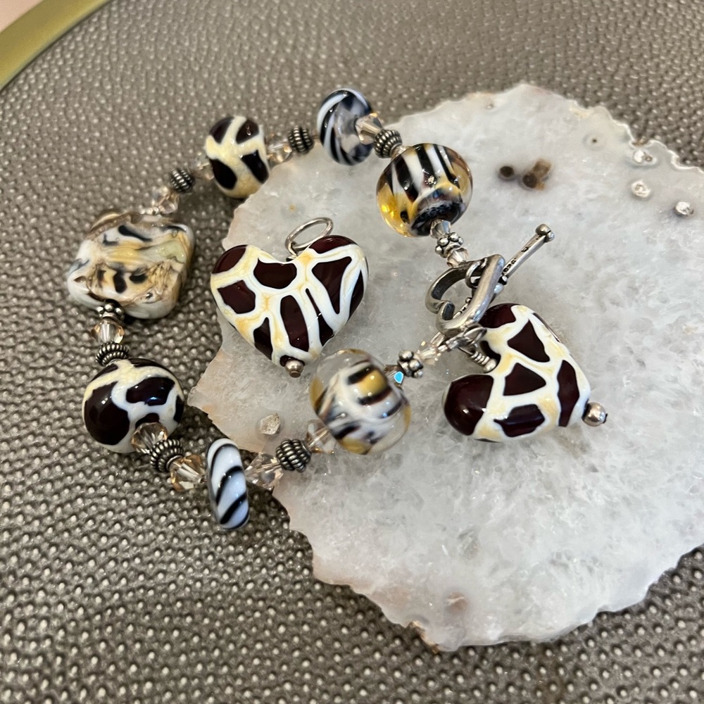 Murano Beaded Bracelet 9” and Heart Pendant